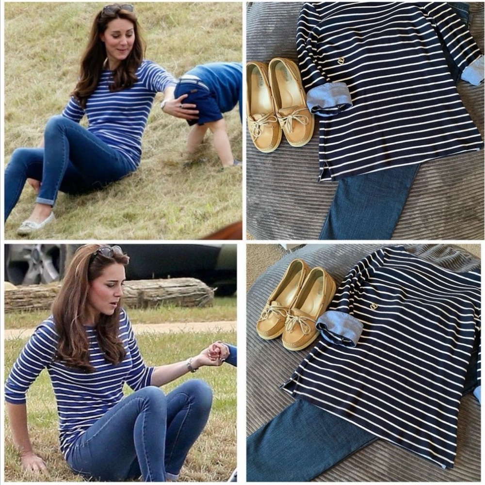 Nautica Navy and White Boatneck 3/4 Sleeve Tee
